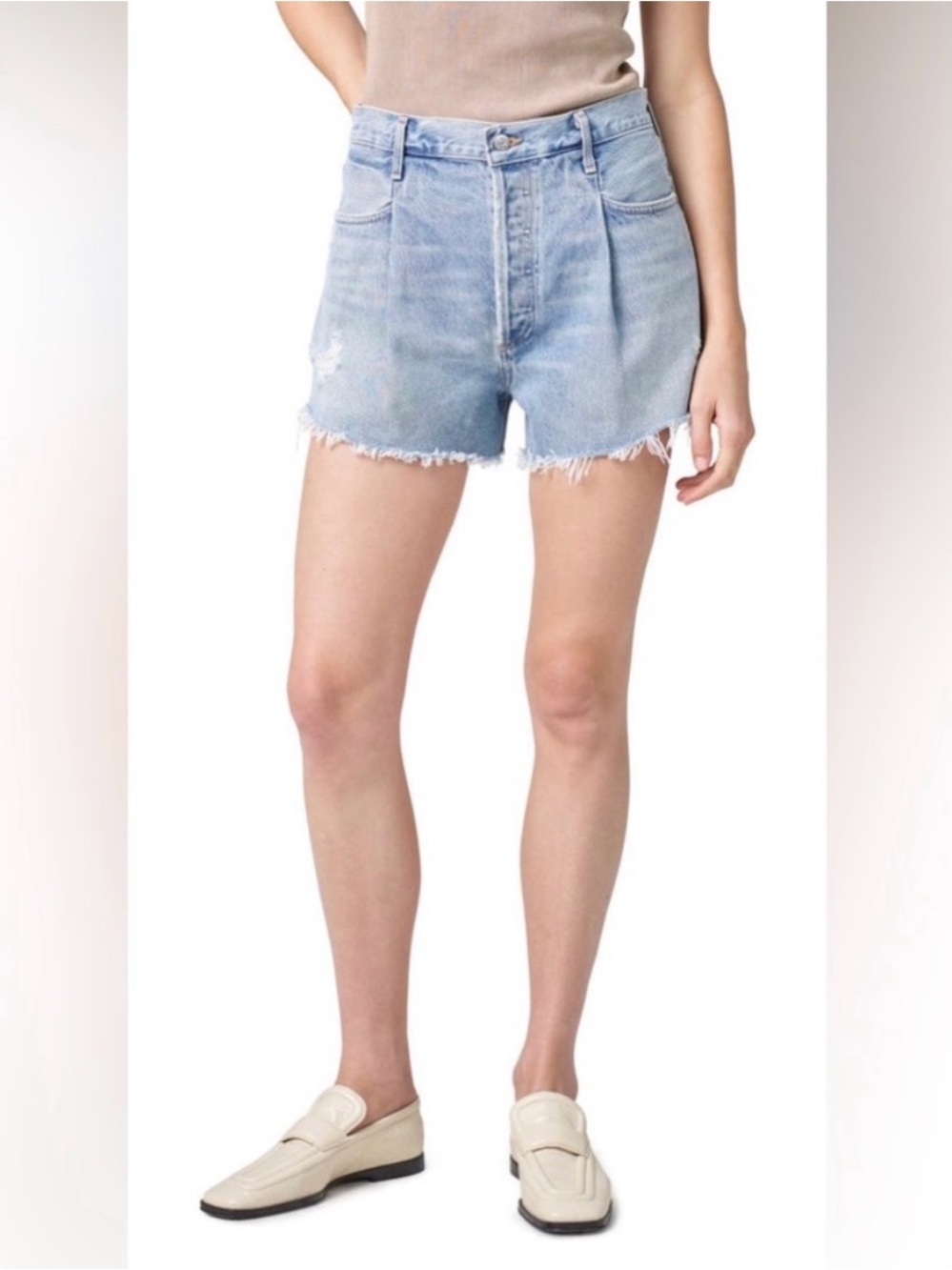 Citizens Of Humanity Franca Pleated Frayed Denim Shorts